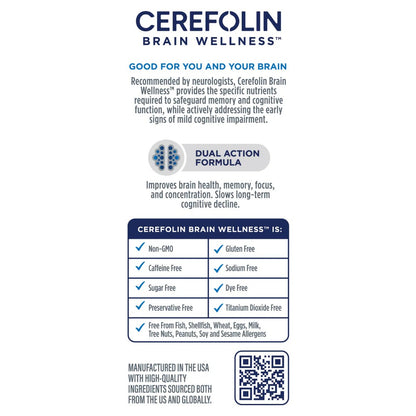 Cerefolin Brain Wellness, Targeted Nutrition for Cognitive Support, Improves Memory, Focus & Concentration, L-Methylfolate, NAC, B12, Neurologist Recommended